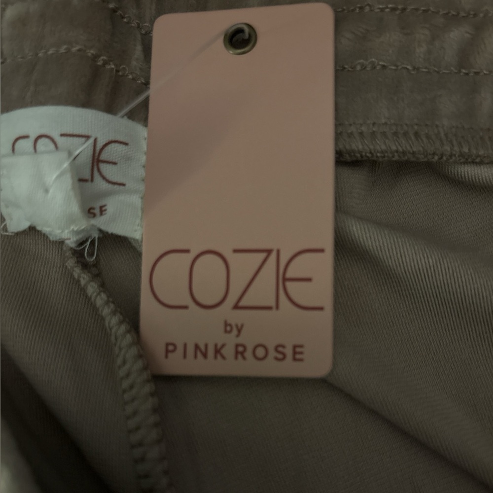 Cozie By Pink Rose Mocha Stone Velour Pants With Pockets - Picture 4 of 5